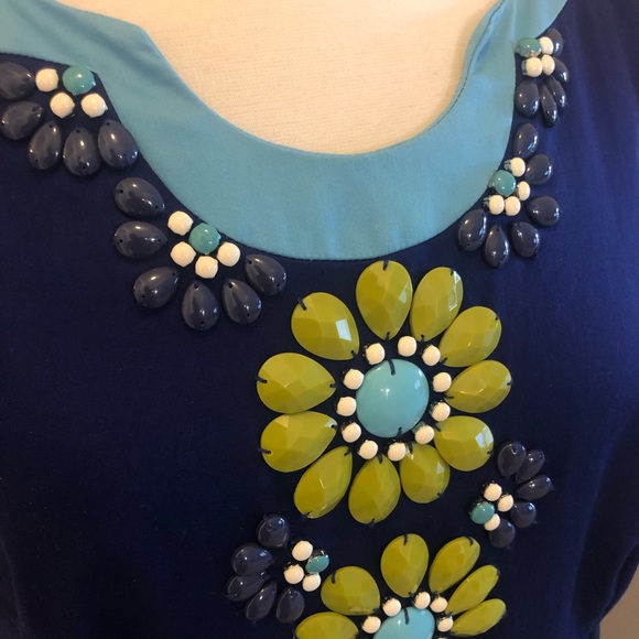 Boden embellish jeweled neckline Color block dress 14 blue black - Picture 8 of 11